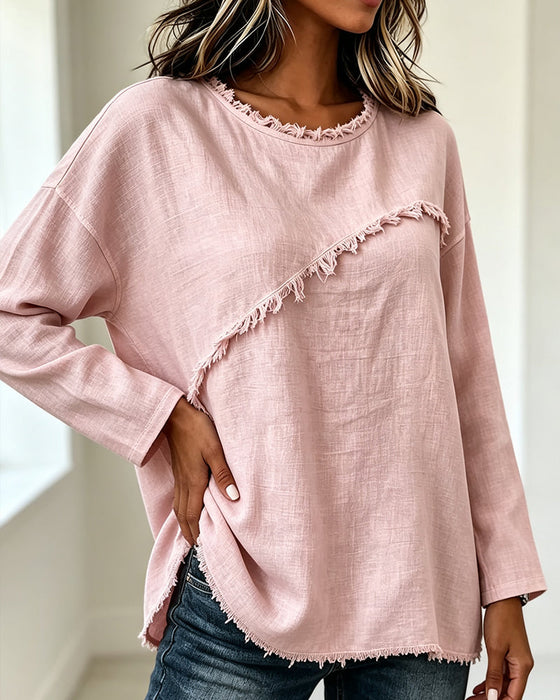 Blus Rundhalsad Solid Oregelbunden