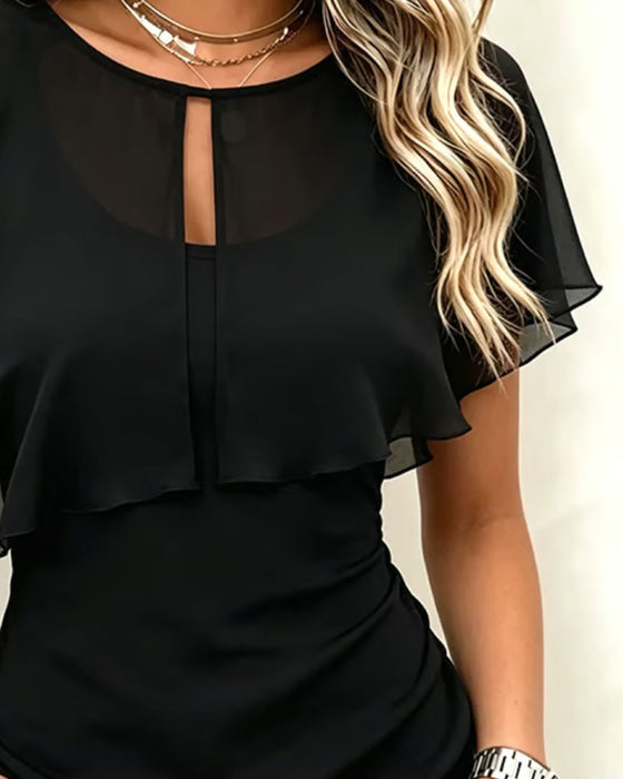 Topp Urhålning Hängslen Ruffle Solid Färg