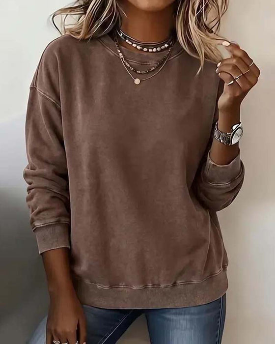 Sweatshirt Rund Hals Nedfallande Axel Lång Ärm Löst Sittande