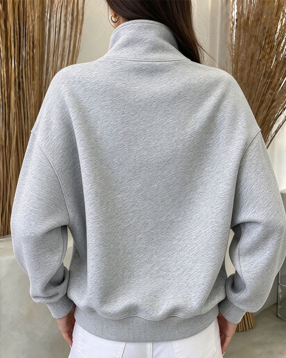 Sweatshirt Hög Krage Knäppt Långärmad