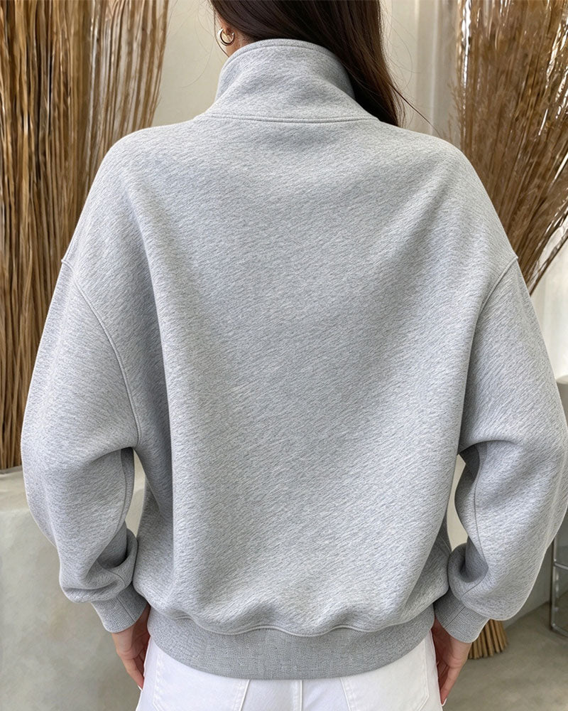 Sweatshirt Hög Krage Knäppt Långärmad