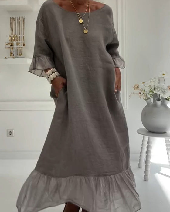 Klädning Ruffle Ficka Casual