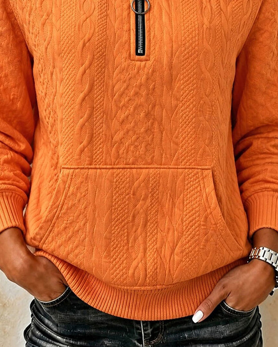 Sweatshirt Halv Dragkedja Solid Casual