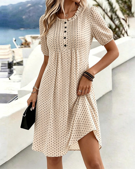 Klädning Rundhalsad Polka Dot Ruffle