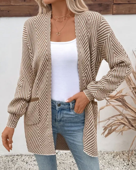 Cardigan Fickor Lång Tröja