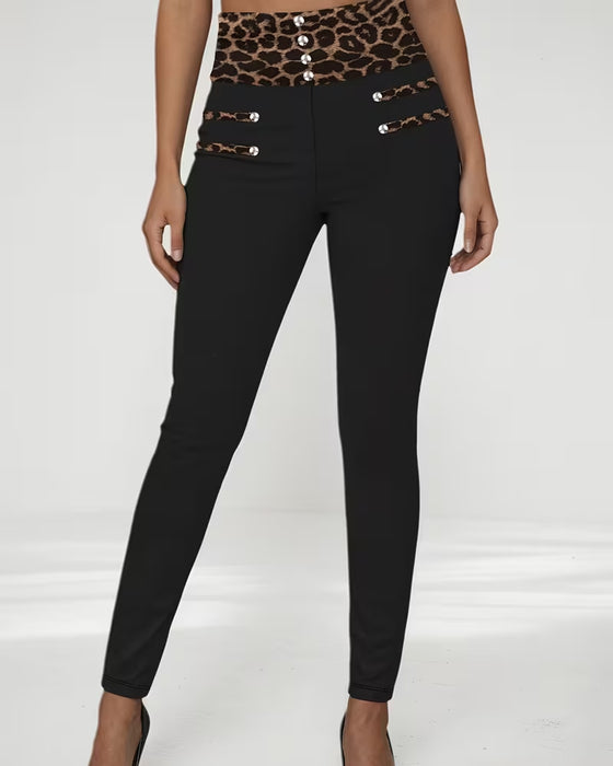 Byxor Hög Midja Leopard Tryck Tight Smala
