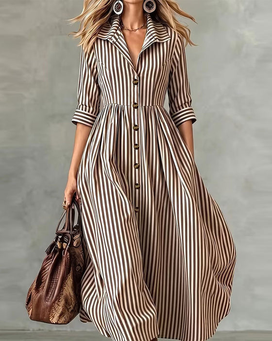 Klädning Skjortkrage Midja Randig