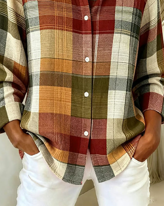 Skjorta Rutig Kontrastfärg Splitt Loose Fit