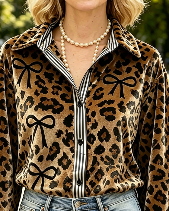 Blus Leopard Tryck Rosett
