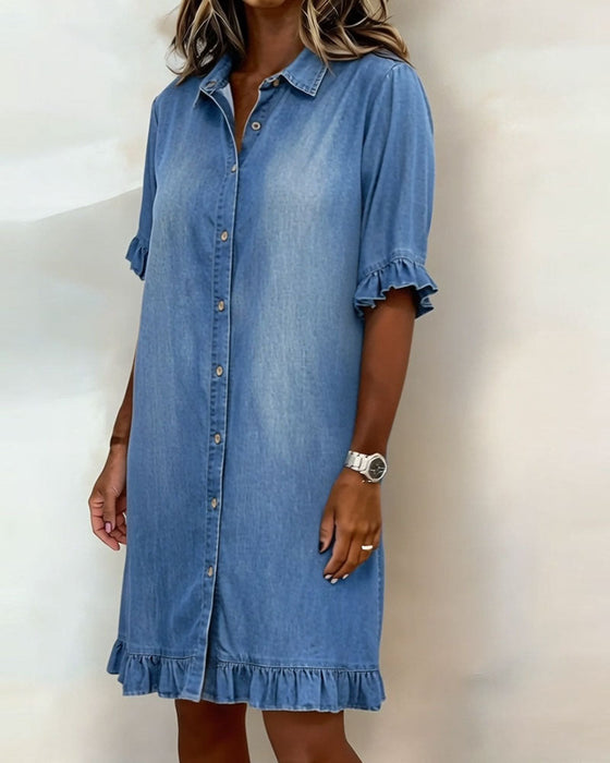 Klänning Denim Rynkning Skjorta