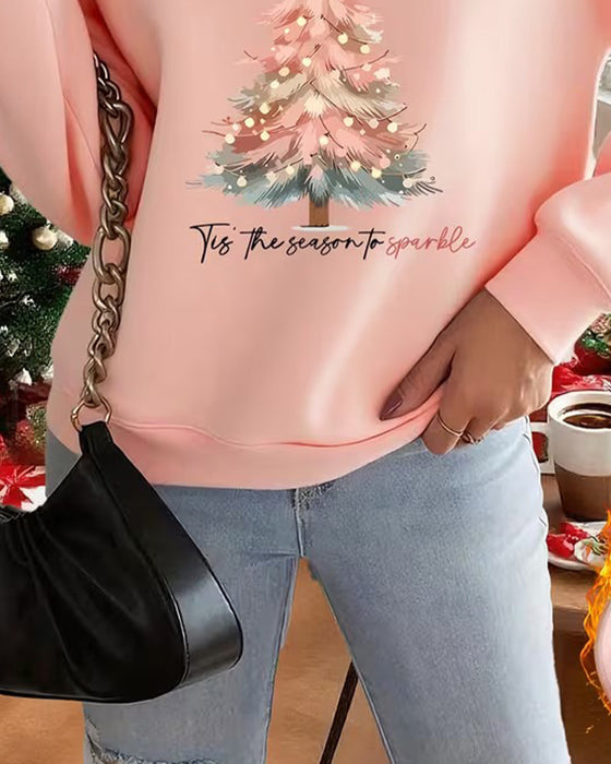 Sweatshirt Julgran Tryck Rund Halsringning