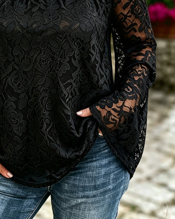 Topp Off-Shoulder Spets Patchwork Löss
