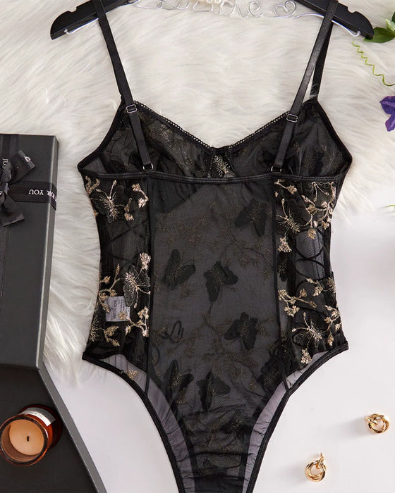 Ett-Delad Lingerie Spets Tryckta Spagettiband