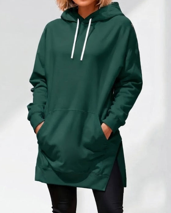 Hoodie Enfärgad Loose Fit Dragsko