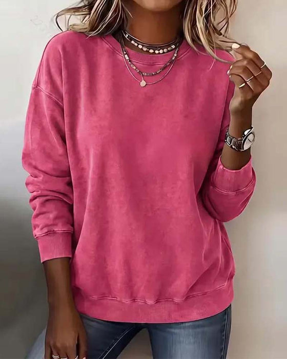 Sweatshirt Rund Hals Nedfallande Axel Lång Ärm Löst Sittande