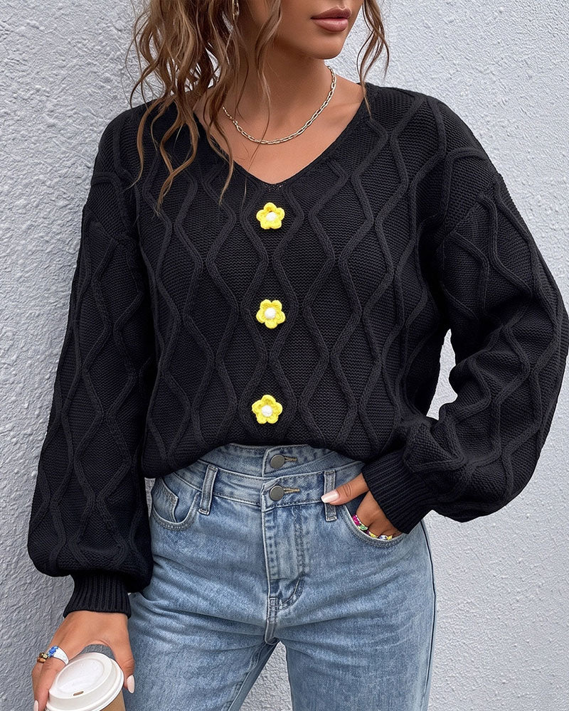 Pullover Lykta Ärm Argyle Mode Stickad