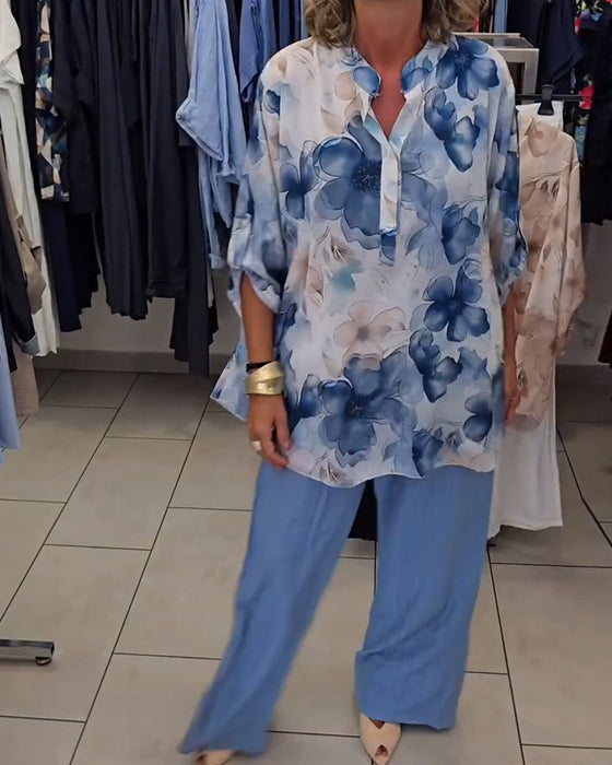 Blus Akvarell Blommig Casual