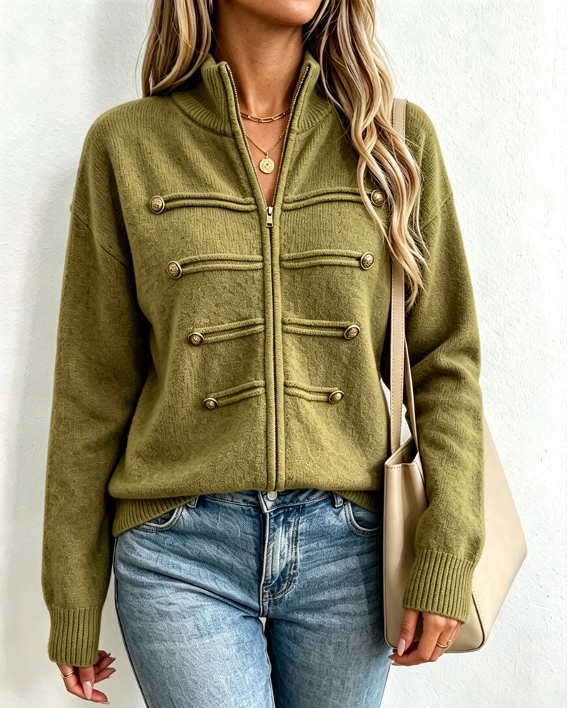 Cardigan Mandarin Krage Mode Dragkedja Stickad