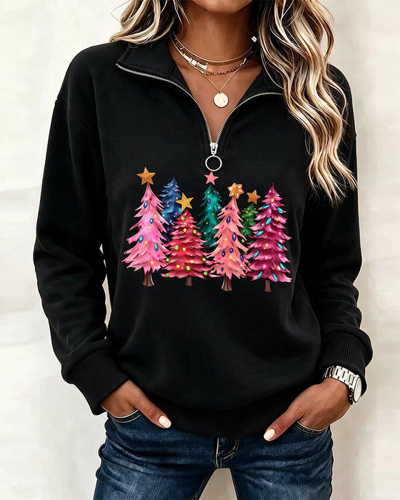 Sweatshirt Halv-Zip Julgran Tryck