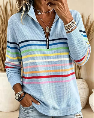 Sweatshirt Ståkrage Dragkedja Randig