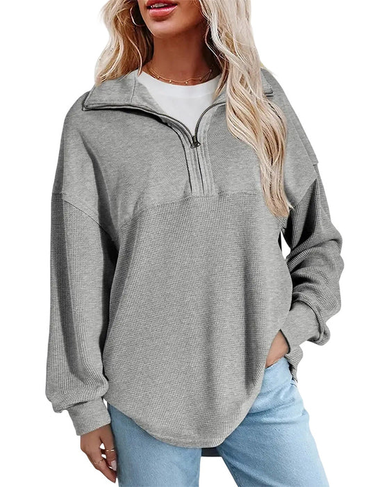 Sweatshirt Halv Dragkedja Våffla Patchwork