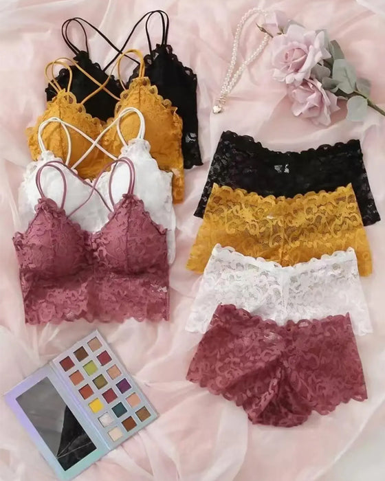 Lingerie Set Spets Utskärning Rygg