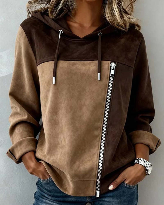 Hoodie Huvförsedd Dragsko Kontrast Dragkedja