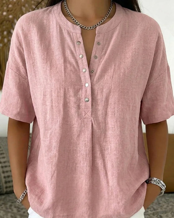 Blus Solid Färg Casual Kort Ärm