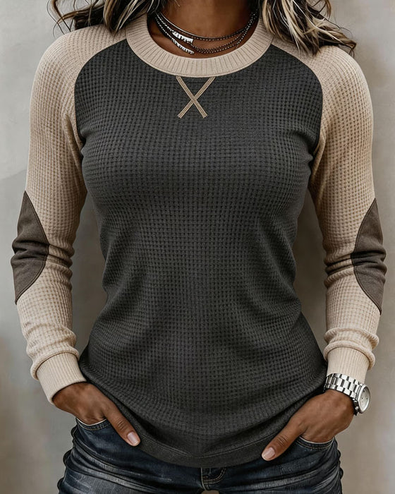 Topp Rund Hals Raglan Färgblock
