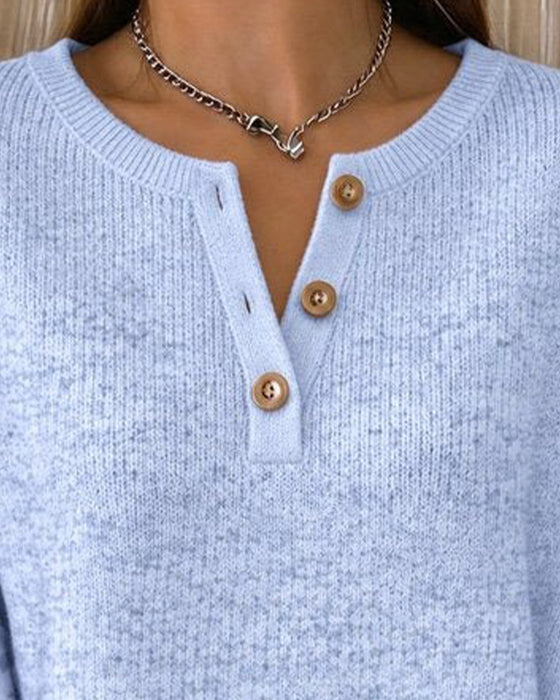 Sweatshirt Rund Halsringning Knäppt Randig Lössittande