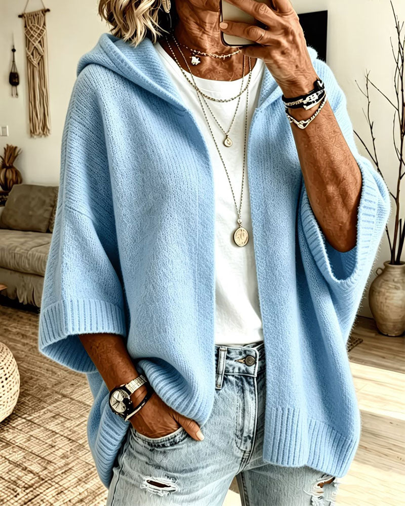 Cardigan 3/4 Ärm Huva Casual