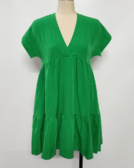 Klänning Solid V-Hals Ruffle-Kant