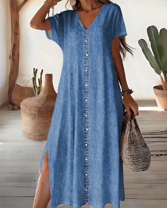🌸 Casual Sommarklänning För Damer Med Knappslå – Avslappnad Stil & Komfort För Vardagsbruk 💐