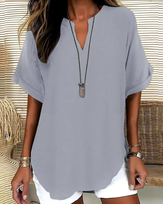 Blus Lös Enfärgad Damsk Casual