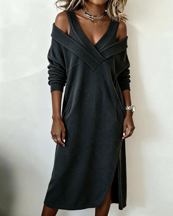 Klädning Off-Shoulder V-Hals Slits