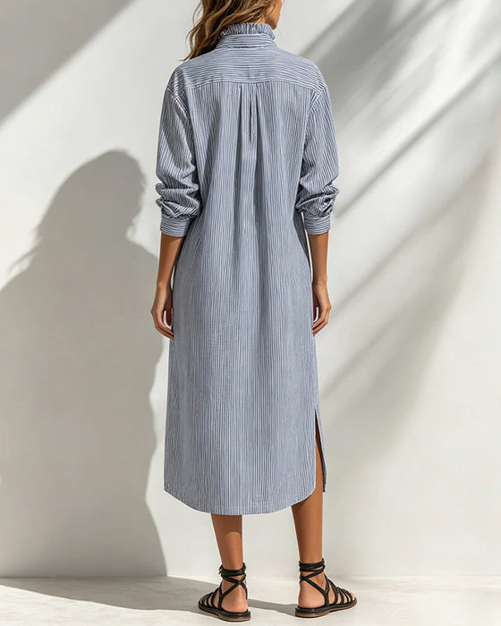 Klänning Casual Ståndkrage Randig Slits