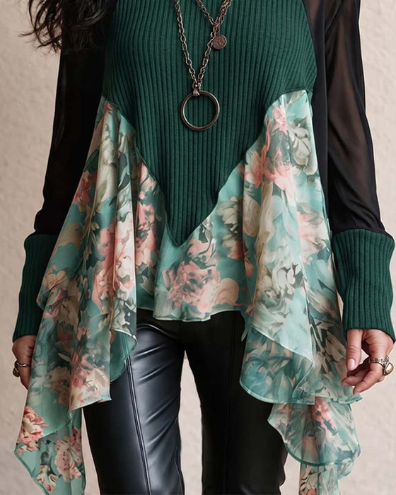 Blus Patchwork Blommig Oregelbunden