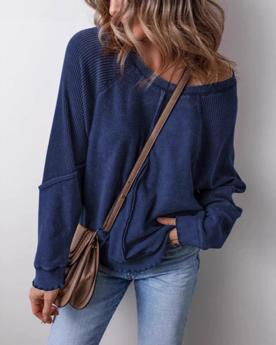 Sweatshirts Omvänd Söm Patchwork Casual