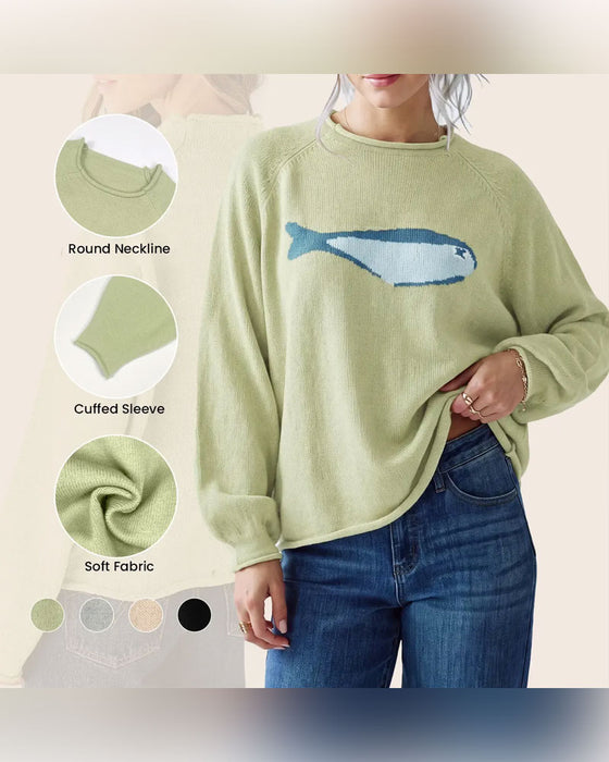 Pullover Rundhals Fisk Tryck Drop Axel