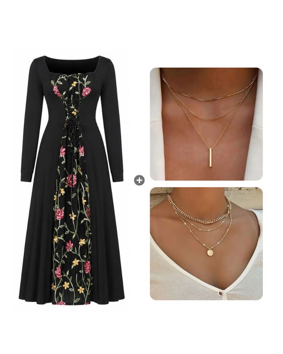 Klänning Fyrkantig Hals Ros Spliced Maxi
