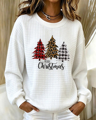 Sweatshirt Rundhals Rutig Pullover Julträd