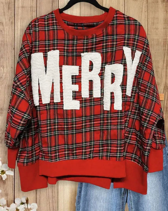 Sweatshirt Rutig Bokstav Rund Hals