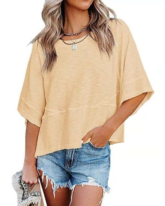 T-Shirt Utan Slits Lappad Enfärgad Klockärm