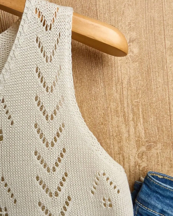 Pullover V-Hals Urskärning Ärmlös