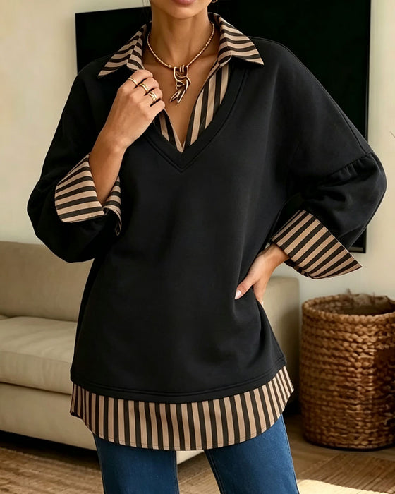 Sweatshirt Slag Randig Patchwork Lös