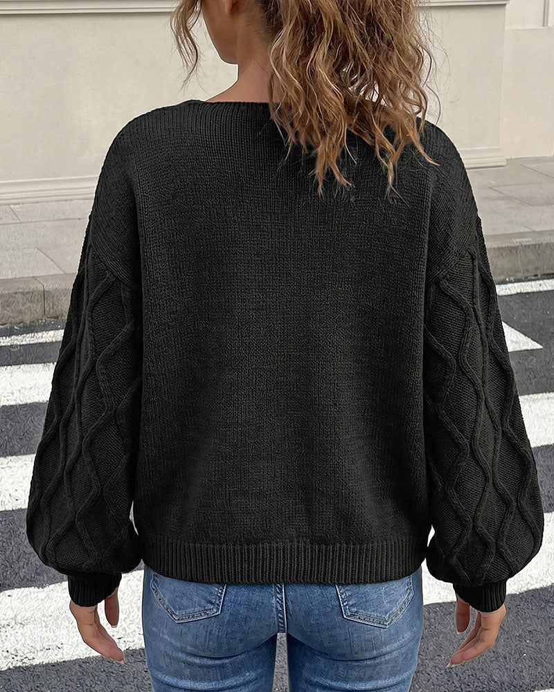 Pullover Lykta Ärm Argyle Mode Stickad