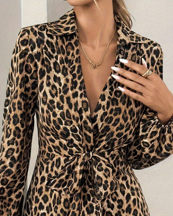 Top Leopard Tryck Krage Bandage Midja