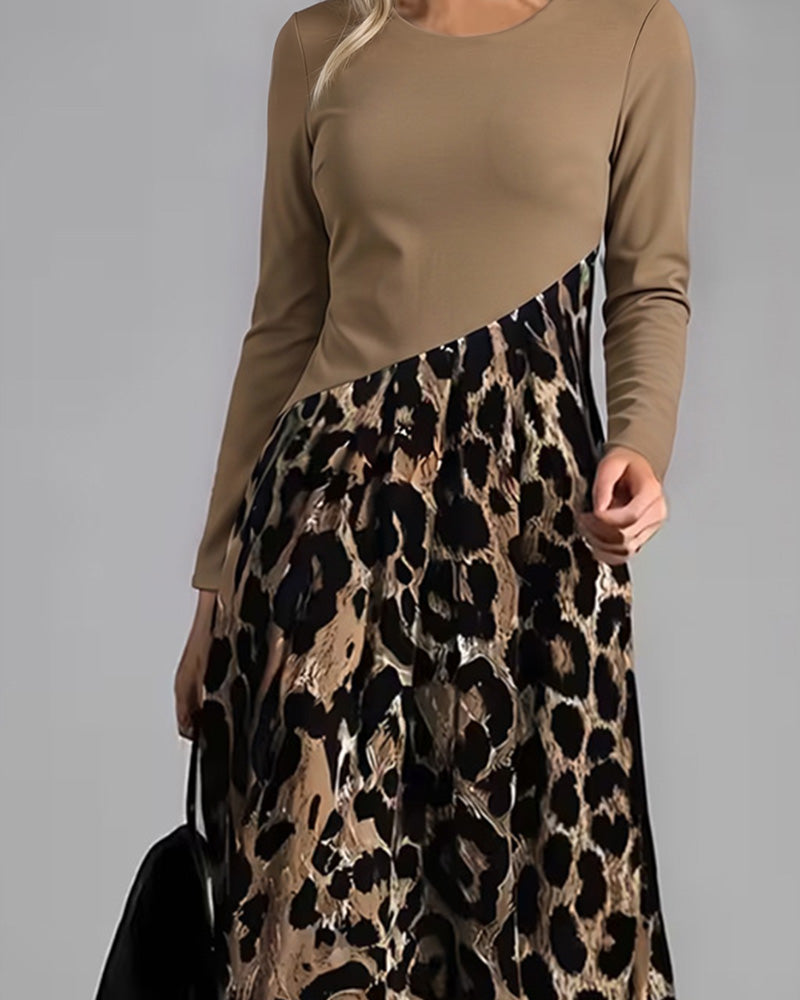 Klädning Rundhalsad Leopard Full Kjol