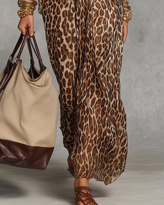 Klädning Trendig Leopard Fladdermus Ärm