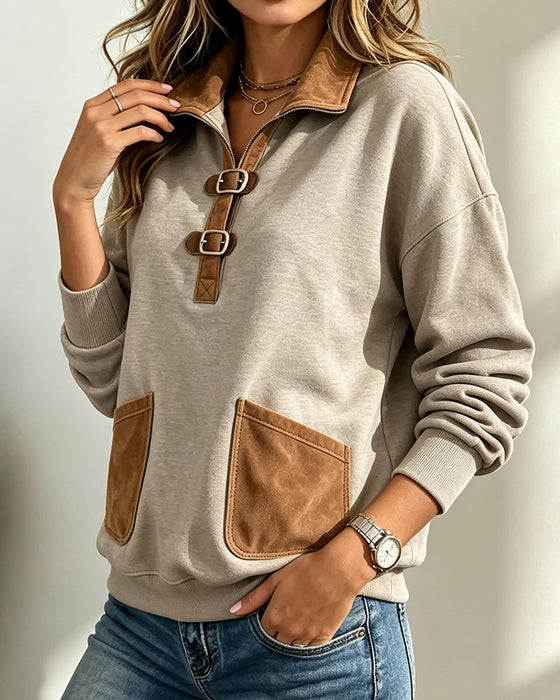 Sweatshirt Mocka Lapptäcke Ficka